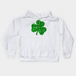 Glitter SHAMROCK, Cute St Patricks Day, Four Leaf Clover Kids Hoodie